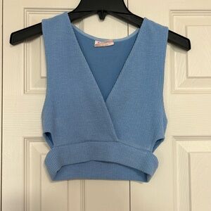 Blue Sleeveless Wrap Top